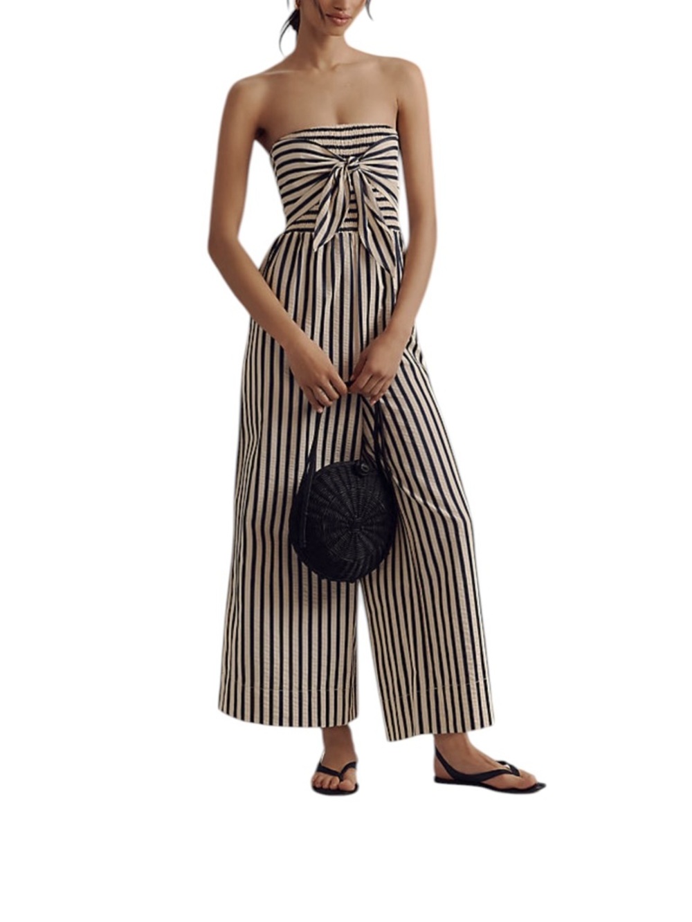 Bishop & Young striped Strapless Wide-Leg Jumpsuit in Blue and Cream Medium
